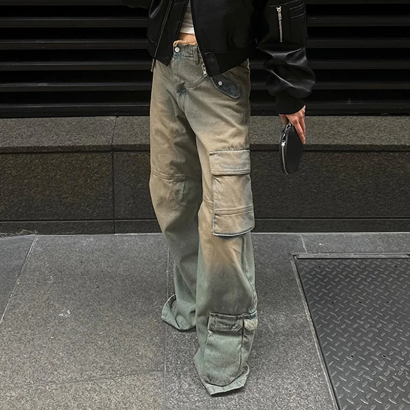 Y2K Women Korean Vintage Streetwear Baggy Jeans High Waisted Straight Wide Leg Pants Denim Trousers Fairy Grunge Alt Clothes