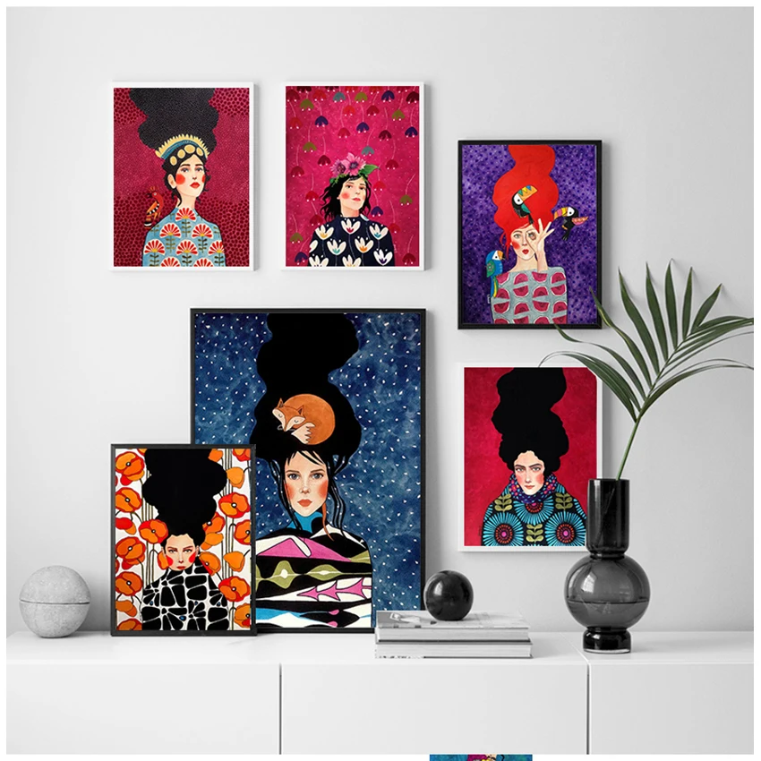 

Nordic Posters And Prints Vintage Wall Pictures For Living Room Decor Abstract Girl Hair Flower Bird Wall Art Canvas Painting