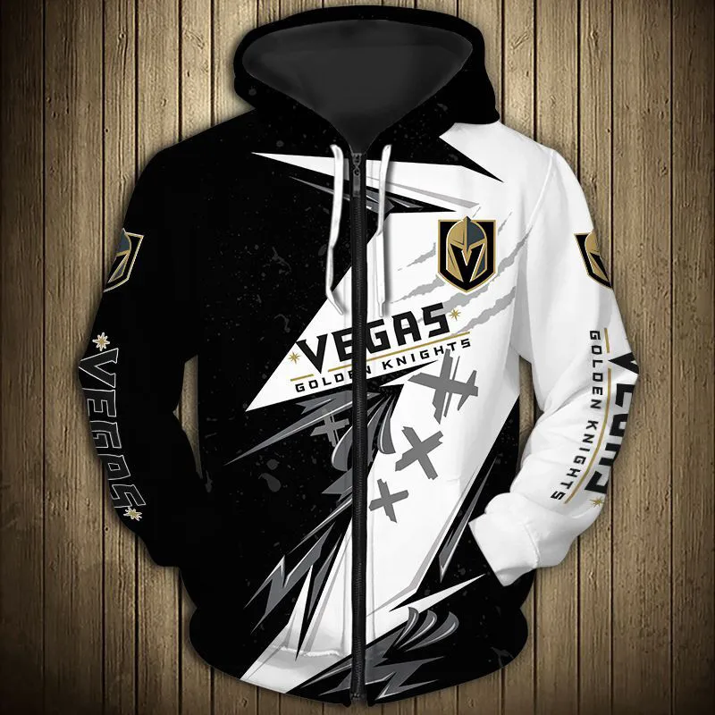 

Vegas men's Casual 3D Zipper Hoodie Stitching Design Metal Helmet Printing Golden Knights Sweatshirt