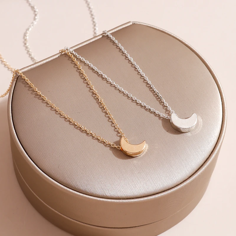 

New Trendy Simple Style Tiny Small Moon Pendants Necklaces for Women Girls 2 Colors Valentine's Day Jewelry Collar Gifts