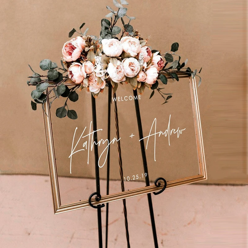 

Wedding Sign Vinyl Stickers Welcome Mirror Framed Signage Vinyl Decal Custom Name Date Sticker Personalized Art Mural