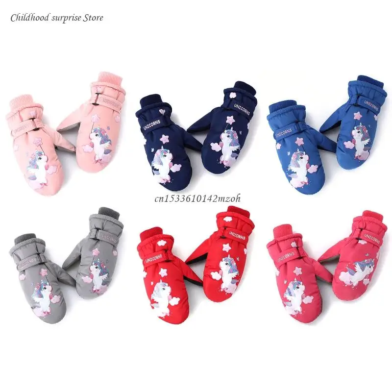 Детские зимние теплые перчатки противоскользящие варежки лыжные с принтом