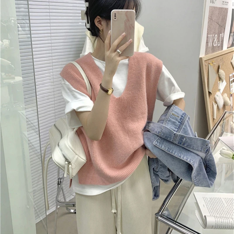 

Fashion Spring and Autumn Sweet V-neck Knitted Bottoming Shirt Hundred and One Jacket Women's Solid Color Tops Casual Pullover