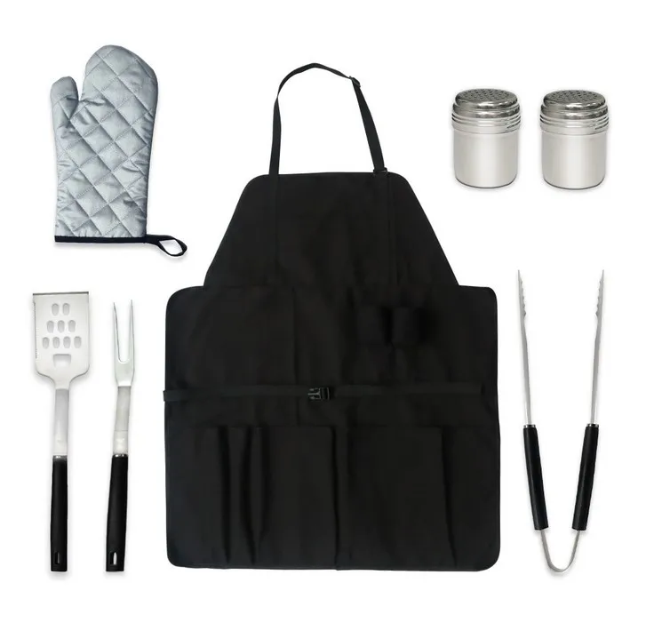 

Grill Tools Set 7Pcs Stainless Steel Grilling Kit with Fork Tong Apron Condiment Bottles for Smoker Barbecue Grilling grill