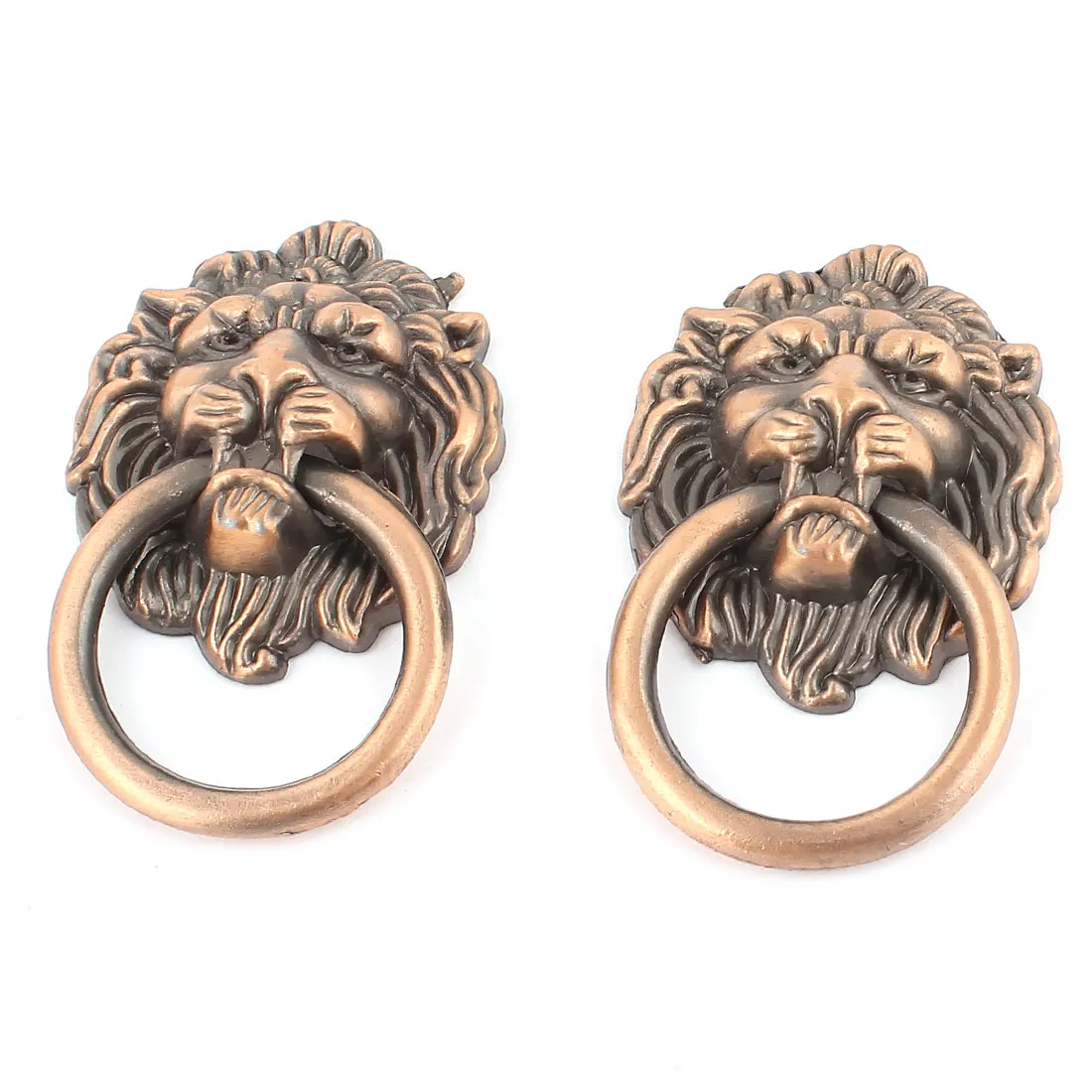 

2pcs Lion Head Shape Dresser Cupboard Door Pull Ring Handle Knob Copper Tone Furniture Hardware for Cabinet Door Drawer