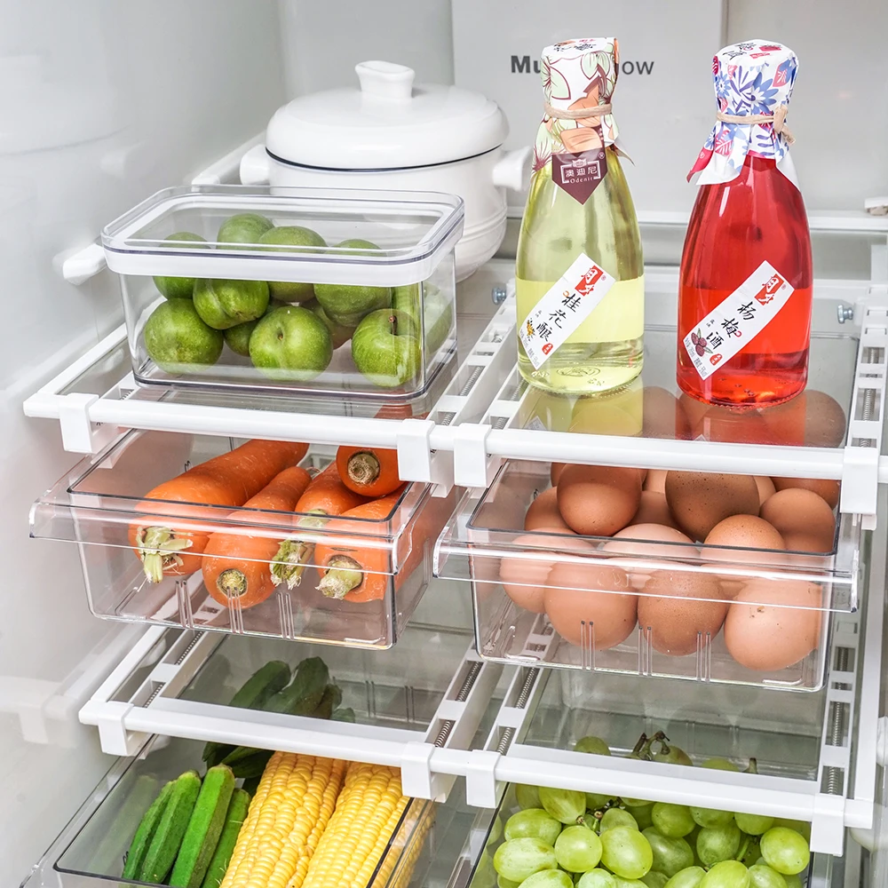 

Spacer Layer Food Storage Box Adjustable 1/4/8 Grid Refrigerator Drawer For Pantry Freezer Fridge Storage Bin Containers