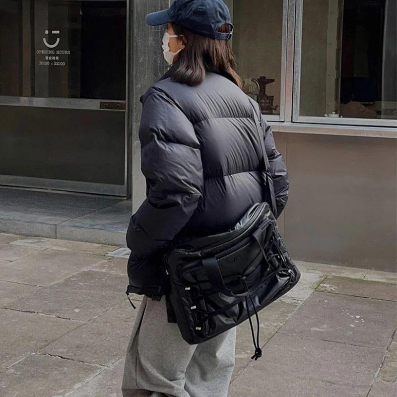 Women's Fashion Black Parka Loose Versatile Solid Thermal Down Padded Jacket Winter Thickened Casual Outerwear 2022 New