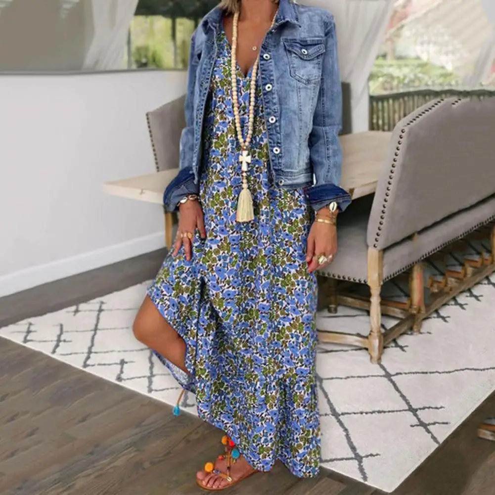 

Bohemia Dress Backless Maxi Dress Spaghetti Straps Floral Print Party Dress