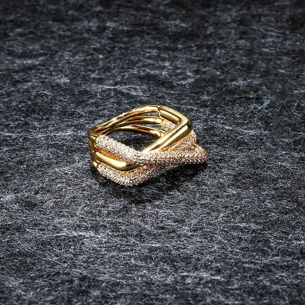 

APM STYLE High Quality 925 Sterling Silver Multi-layer Square Ring Personalized Simple Golden Yellow Ring As A Gift For Friends