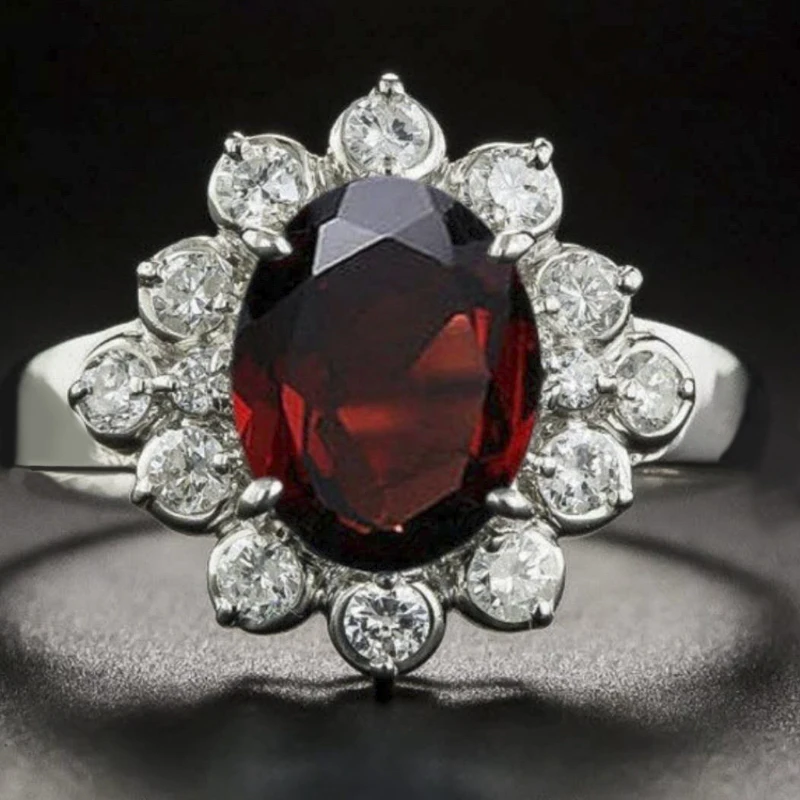 

Classic Floral Pattern Inlaid Oval AAA Zircon Ladies Ring Fashion Simple Party Wedding Engagement Jewelry