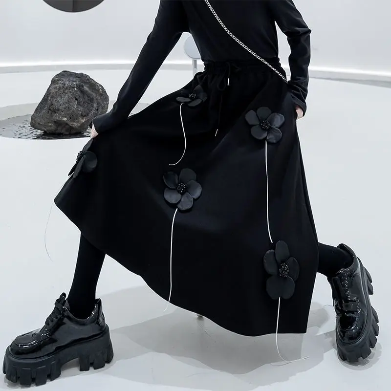 New design  spring 2022, medium long slim  three-dimensional flower skirt  harajuku  Casual  Above Knee, Mini  maxi skirt