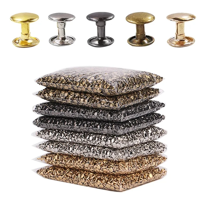 

100sets Metal Double Cap Rivets Studs 6mm 8mm Round Rivet for Leather Craft Bag Belt Garments Hat Shoes Pet Collar Decor