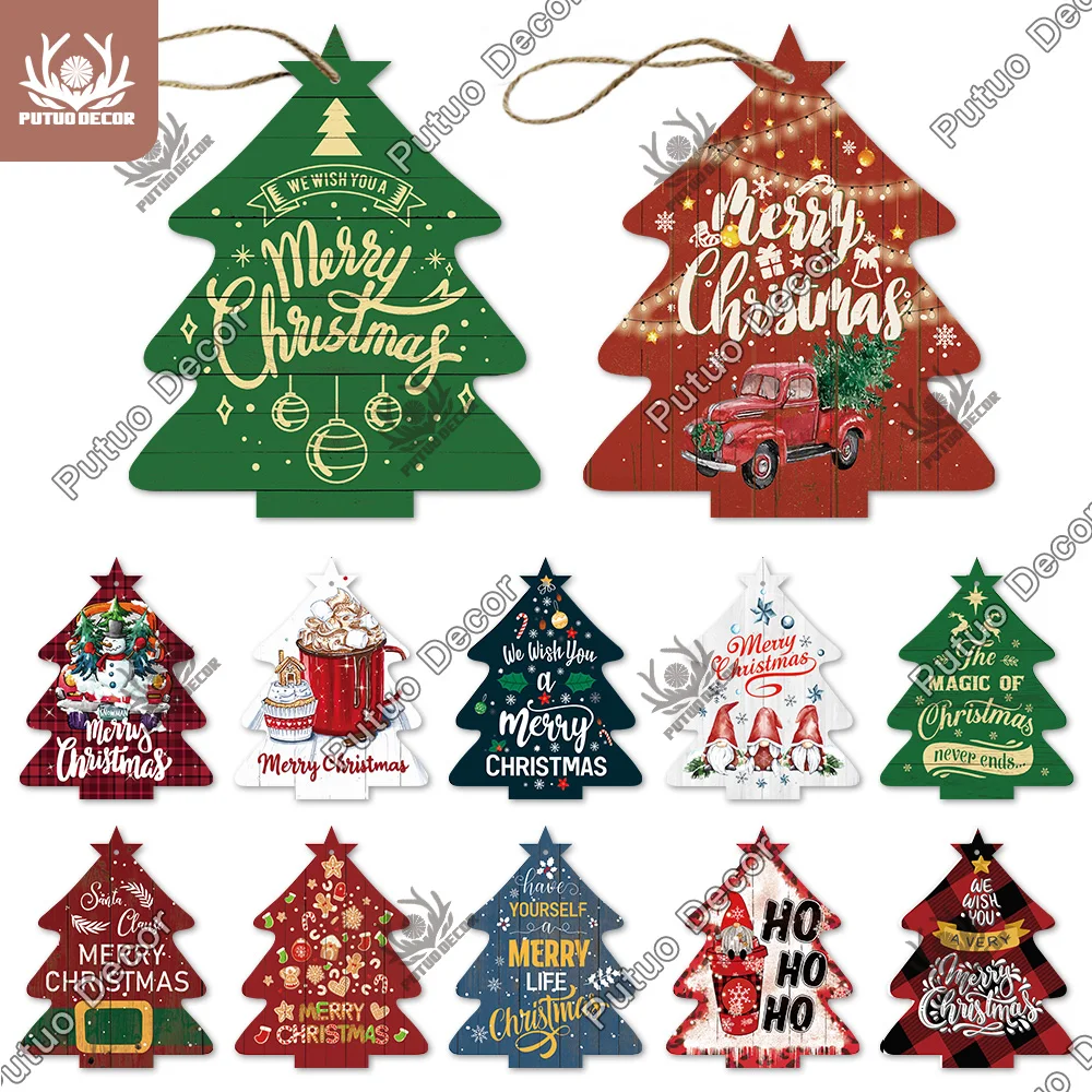 Putuo Decor Christmas Wooden Signs Plaque Wood Vintage Ornament Xmas Tree Hanging Decoration Habitacion New Year 2023 Kids Gift