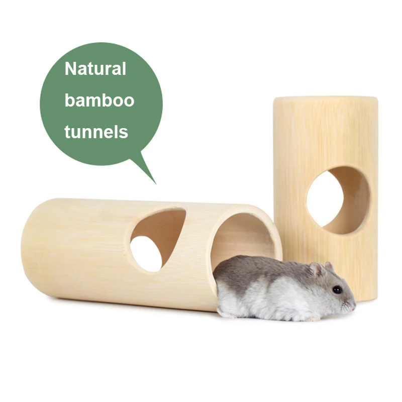 

Туннели из натурального бамбука для маленьких домашних животных, туннели для хомяка, жевательные игрушечные укрытия для крысиных чинок