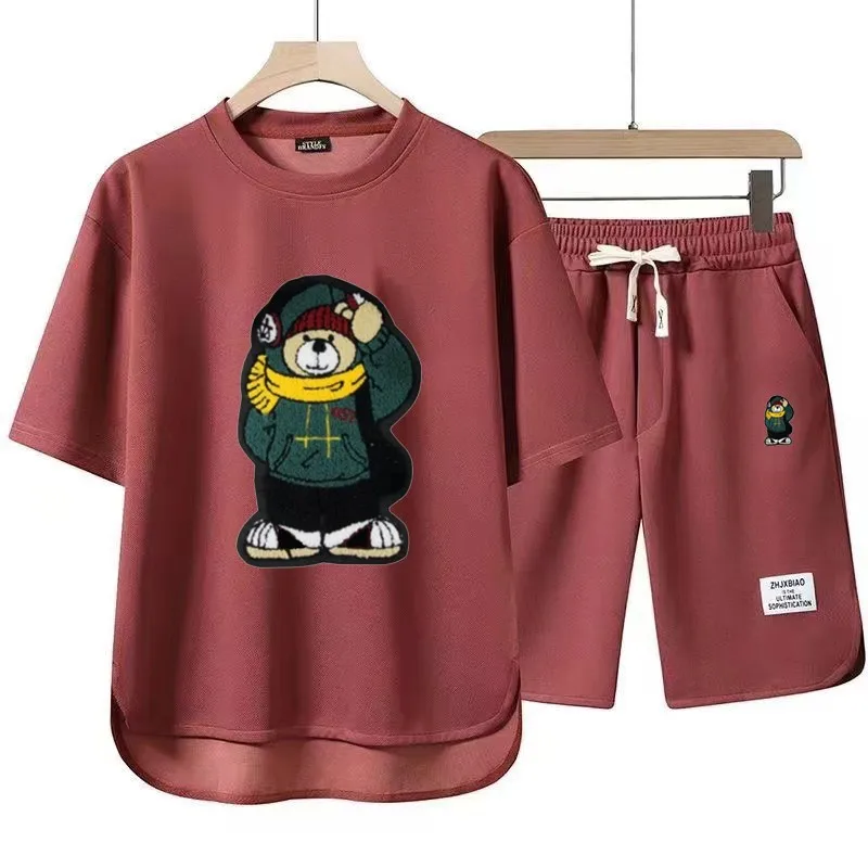 Summer men's printed sportswear high-quality cotton T-shirt and shorts set casual fitness sports two-piece set for men/women