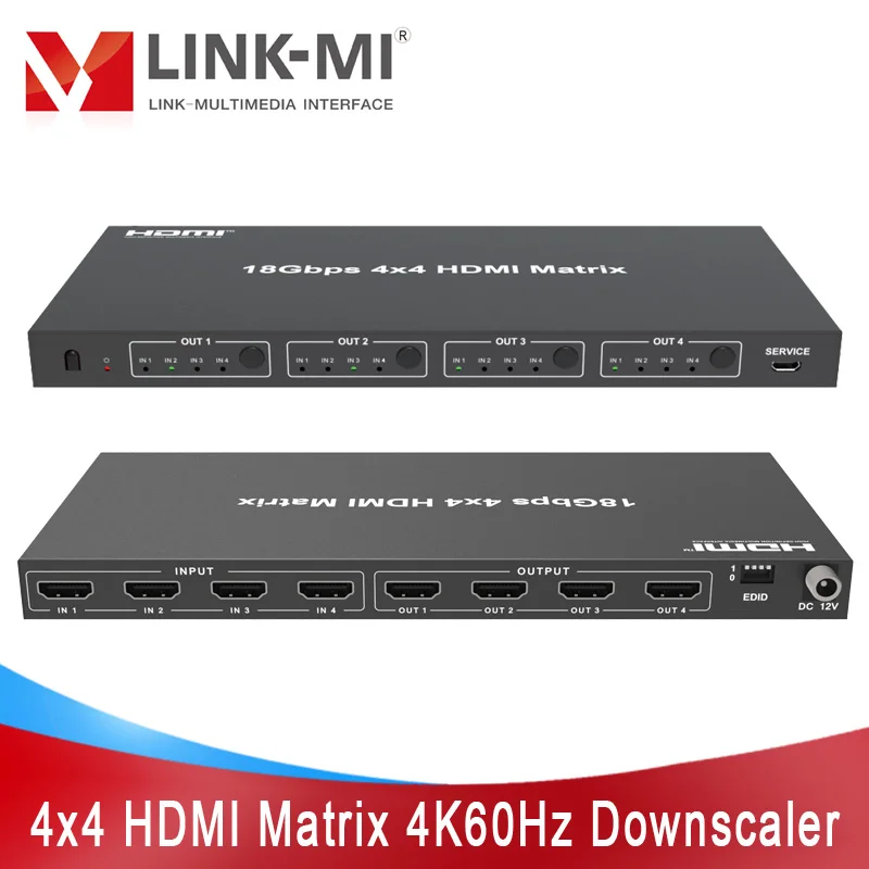 LINK-MI 18 Гбит/с 4x4 HDMI матрица 4K 2K при 60 Гц 4:4:4 Downscaler 1080p 1x4 сплиттер 4x1 переключатель с управлением EDID цифровым аудиосигналом