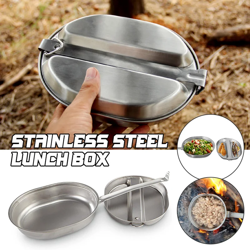 

Stainless Steel Lunch Box Anti-falling Durable Dinnerware Bento Box Outdoor Portable Picnic Food Container Camping Cookware