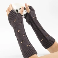new winter women gloves girl arm warmer crochet knitting hollow heart mitten fingerless gloves xmas gift