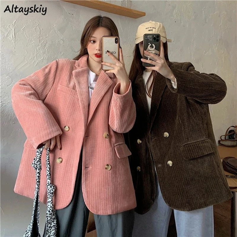 

Блейзер Женский дизайнерский двубортный, Повседневная модная утепленная верхняя одежда в стиле ретро, утепленный вельветовый костюм с отложным воротником