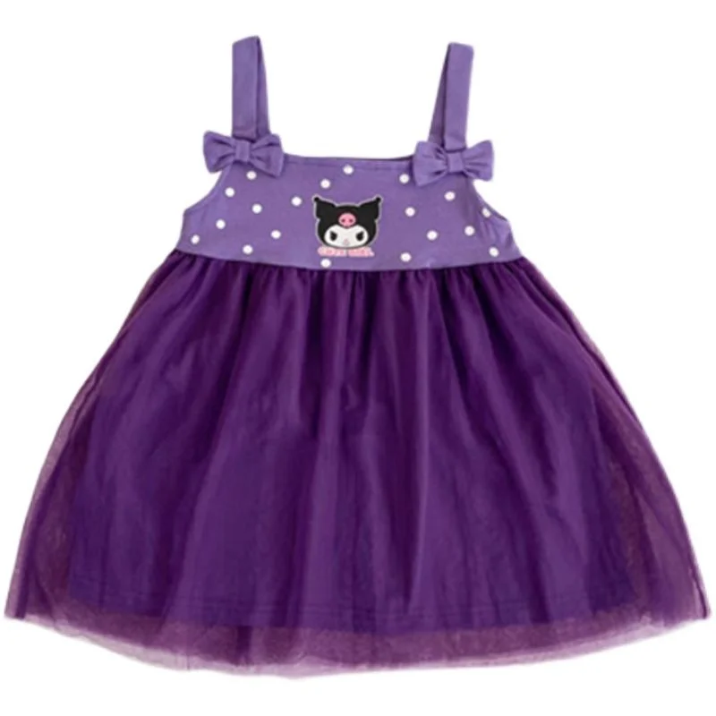 

Sanrio Anime Kuromi Kawaii Children's Summer Cute Polka Dot Sweet Mesh Suspender Dress Girls Purple Library Personality Dress