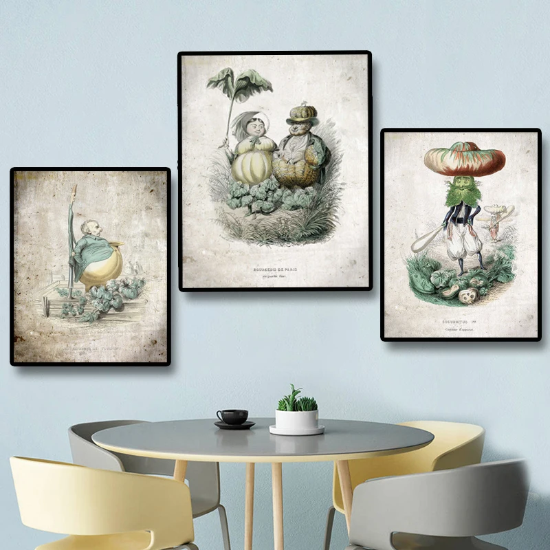 

Funny Kitchen Humor Vintage Print Canvas Paintings The Odd Couple Posters Vegetables Art Print Wall Picture for Kitchen Decor