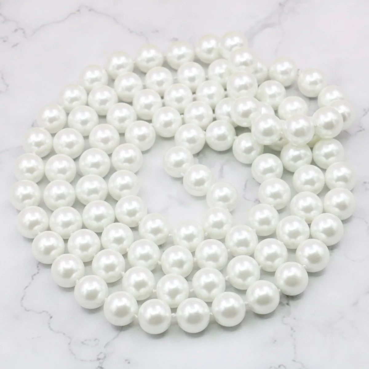 12mm Long Chain White Sea Shell Pearl Beads Necklace Jewelry for Women Hand Made Making Design Stone Rope 48inch Gifts for Girls