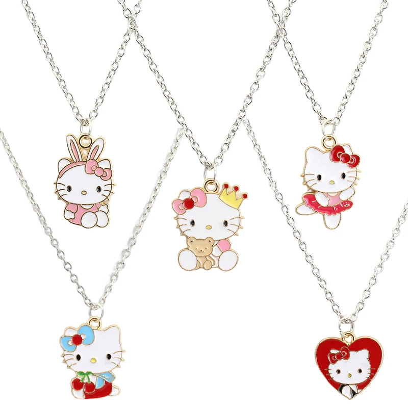

Kawaii Sanrio Hello Kitty Alloy Necklace Anime Cartoon Girl Heart Boudoir Friend Cute Pendant Necklace Student Collarbone Chain