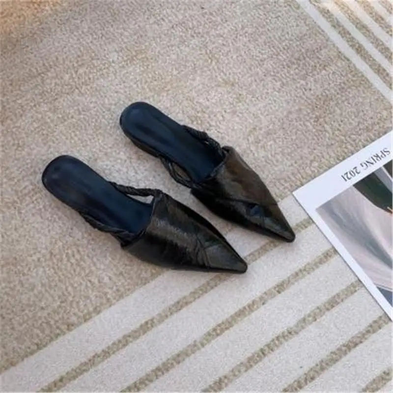 Обувь Женские тапочки Лоферы Pantofle Неглубокий носок Роскошные шлепанцы мюли