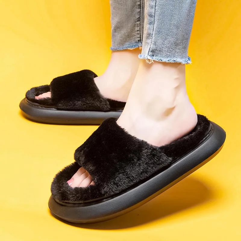 YISHEN Fur Slippers Women Slides Furry Flat Sandals Indoor House Shoes Thick Slides Ladies Flip Flop Luxury Zapatillas De Piel
