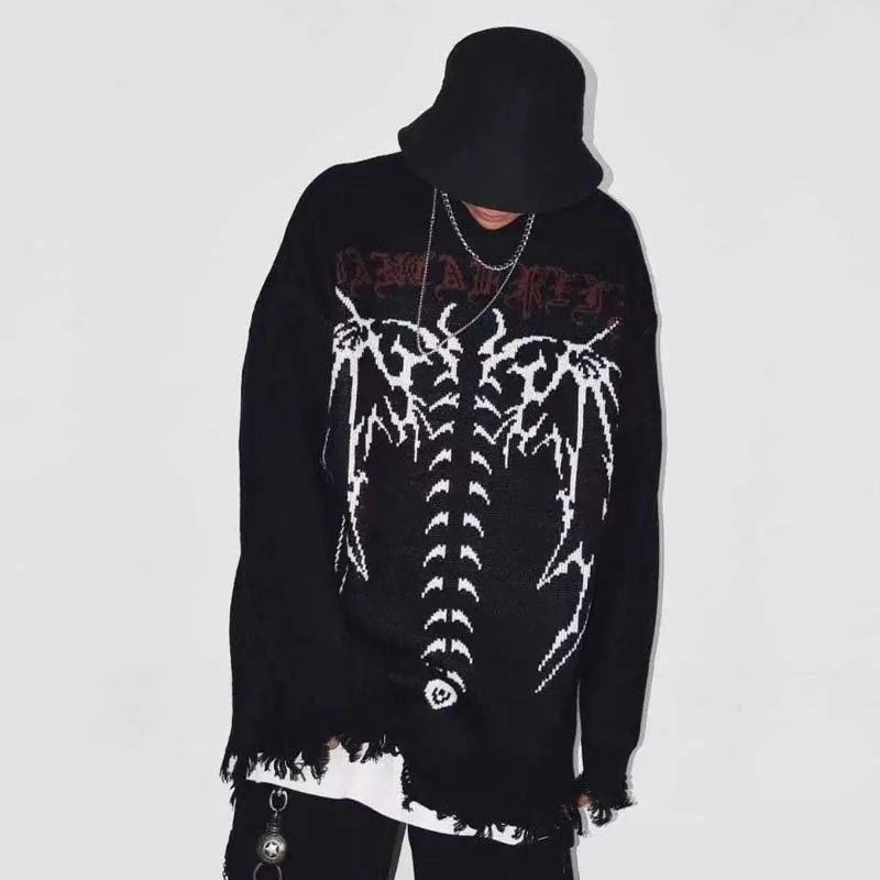 High Street Dark Brother Specific Alphabet Jacquard Oversize Loose Sweater Men and Women Hip-Hop American Fortune Sweater