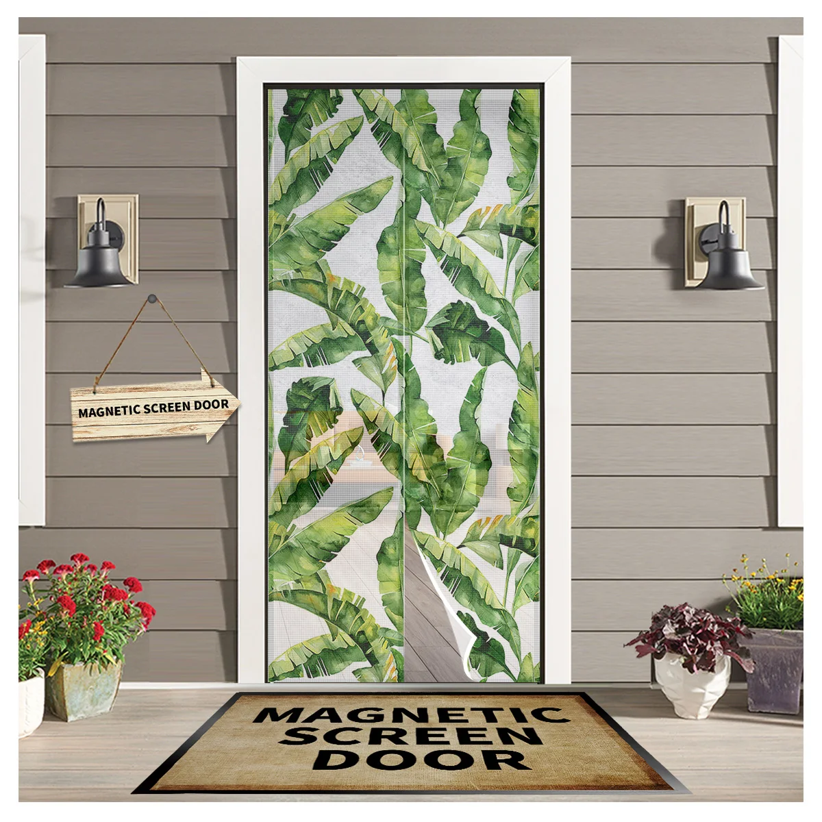 

Banana Tropical Plant Leaves Magnetic Curtain Anti Mosquito Net Door Window Screen Insect Mesh Kitchen Door Curtain