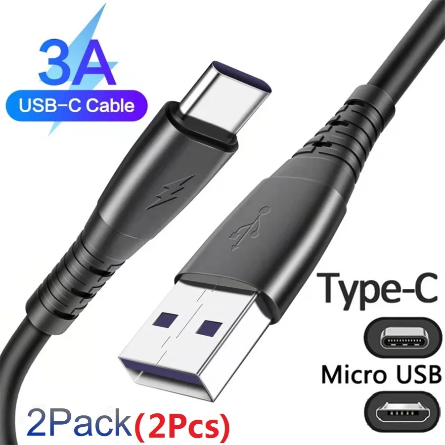 

2Pack Fast Charging 3A Type c USb-C Cable Micro 5pin Usb Cables For Samsung Galaxy note 2 4 S10 S9 S22 Utral Htc lg Xiaomi 1M