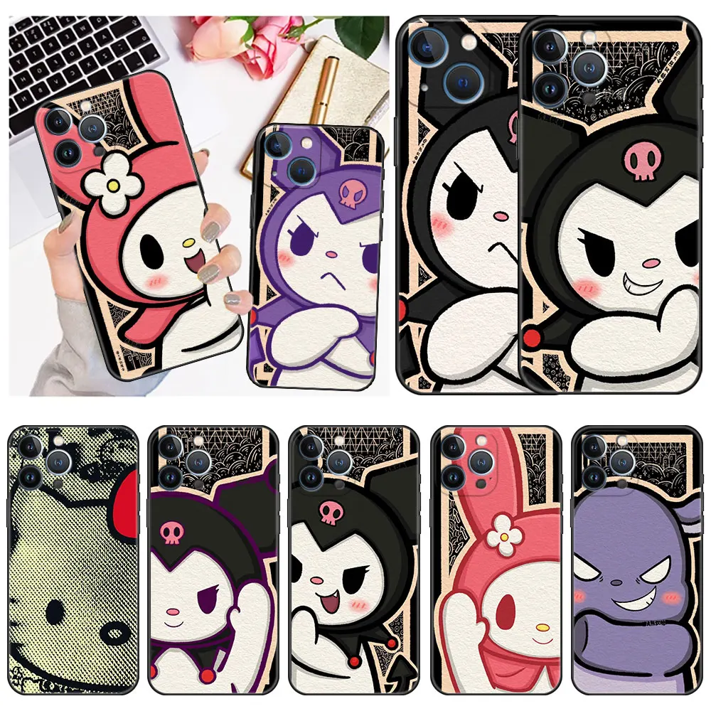 

My Melody Kuromi Case For Apple iPhone 14 11 13 12 Pro 7 Plus XR X XS Max 6 6S 13Pro Max Black Silicone Phone Funda