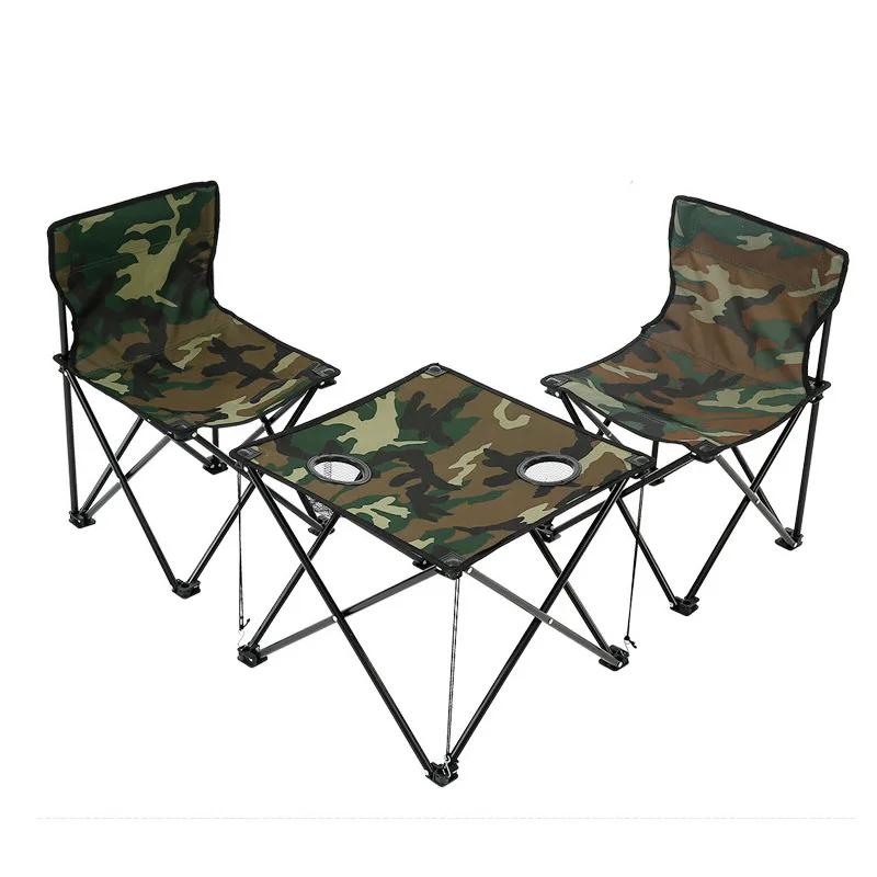 

Folding three-piece outdoor portable backpack folding table and chair picnic fishing table and chair camouflage