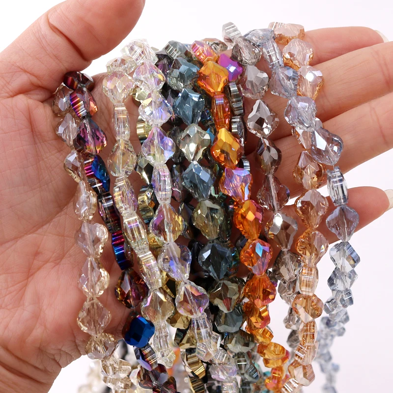 

350pcs 10mm Plated Austrian Crystal Beads Leaf Shape Glass Bead Decoration Pendant Bracelet Craft Spacer for Jewelry Making Diy