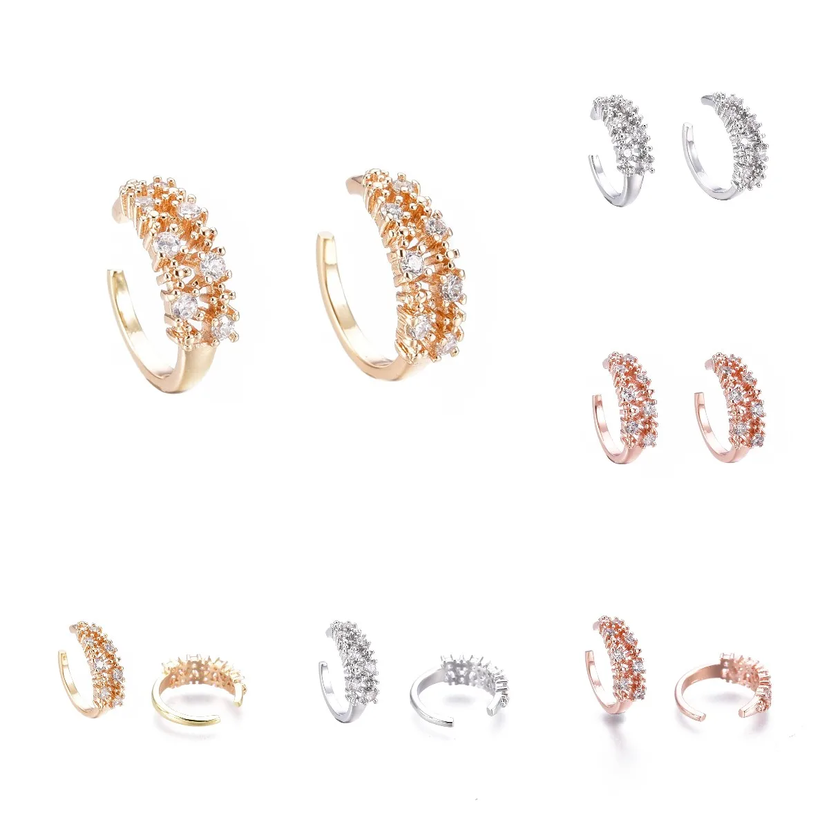 

Kissitty 3 Style Brass Micro Pave Clear Cubic Zirconia Cuff Earrings For Women Non-Piercing Earrings Jewelry Findings Gift