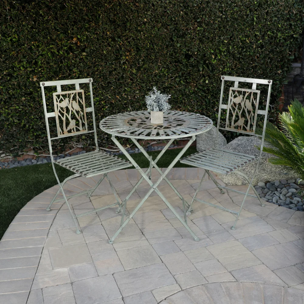 

BOUSSAC Birding Outdoor Patio Bistro Set, Metal 3-Piece Set, Silver,Garden Outdoor Table and Chair Set