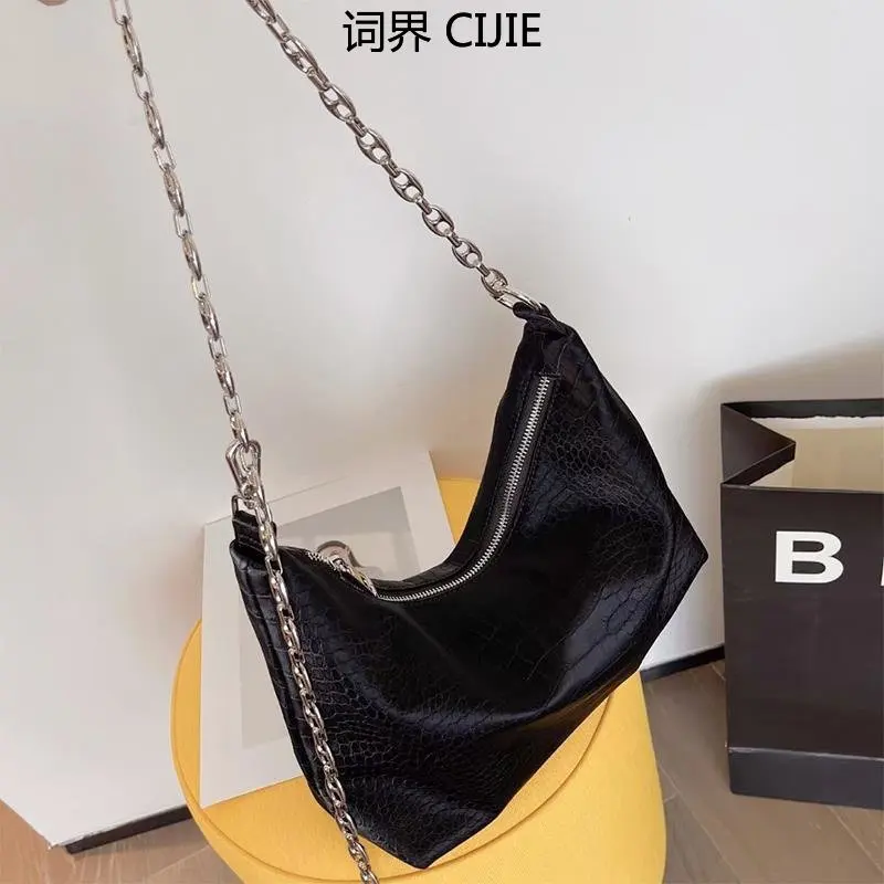 

CIJIE Underarm Bag Women's New Autumn Versatile Retro Minority Crocodile Pattern Shoulder Messenger Bag Soft Leather Chain Bag