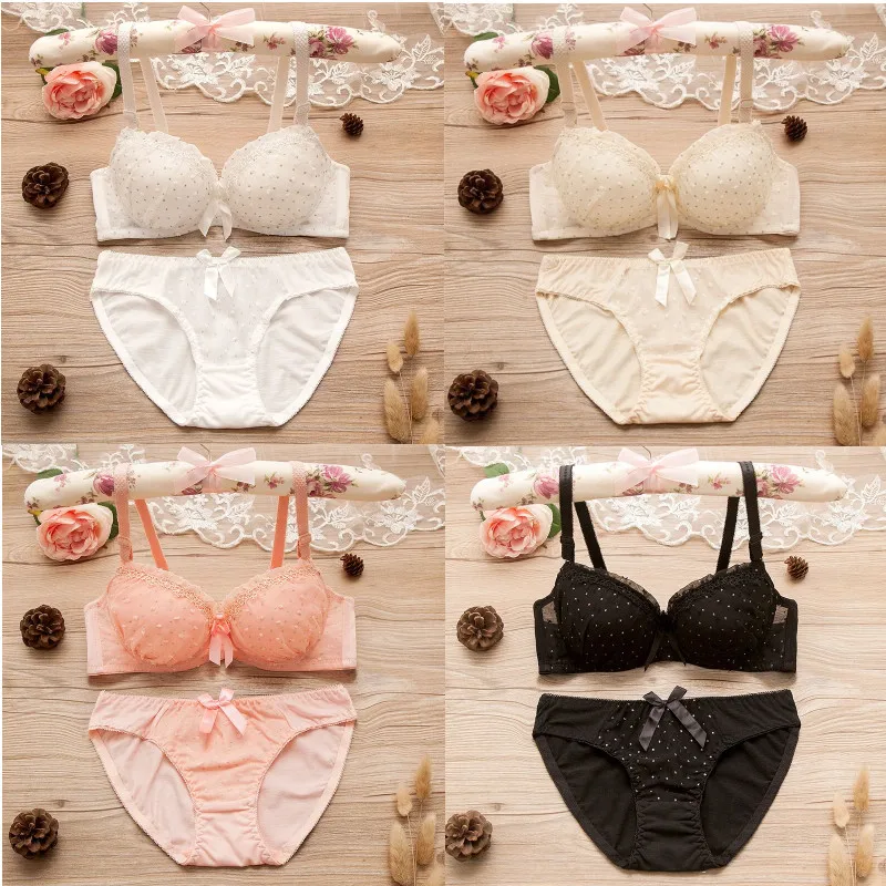 

Lace No Steel Ring Girl Bra Set, Adjustable Sexy Girl Student Underwear Briefs Brassiere 3/4 Cup Girls Bras and Panty Set