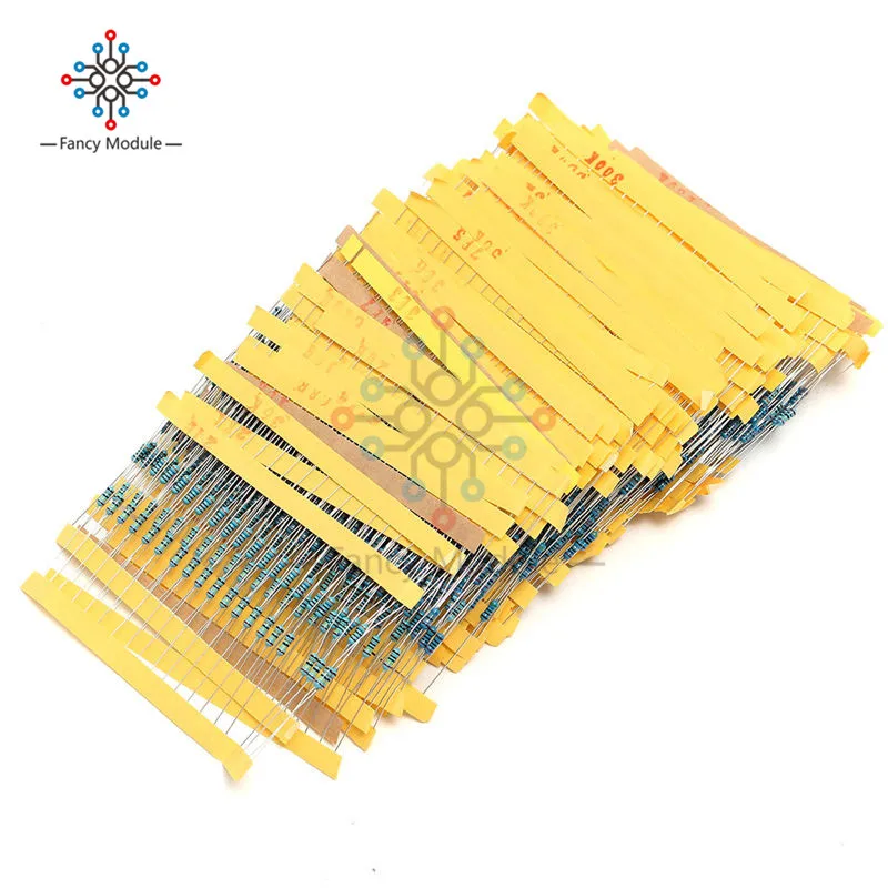 

2600 шт., 130 значений, 1/4 Вт, 0,25 Вт, Металлические пленочные резисторы, фотоэлемент 1K, 10K, 100K, Ом, 1 м, набор в ассортименте