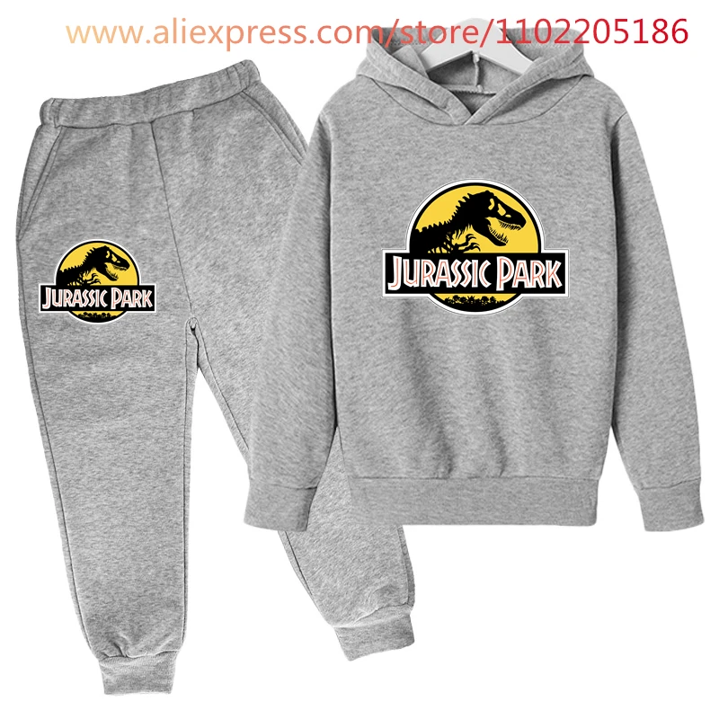 2 PCs Suits Jurassic Park World Dinosaur Sweatshirt Teen Boys Autumn Hoodies For Children Clothing Sets Kawaii Girls Sweatshirts