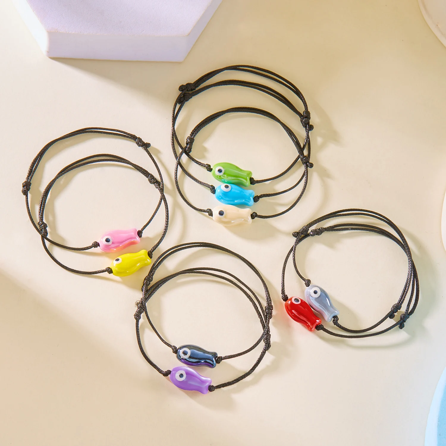 Fashion Cute Cartoon Ceramic Fish Bracelet For Women Adjustable Handmade Woven Rope Girls Friendship Jewelry Party Gift