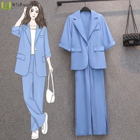 2022 summer new korean style western style thin suit coat loose casual wide leg pants two piece suit female