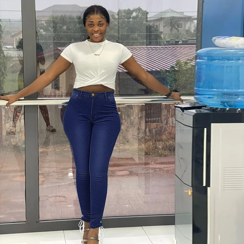 

Джинсы женские винтажные на пуговицах, уличная одежда, джинсовые брюки-карандаш с завышенной талией, на шнуровке, весна-лето