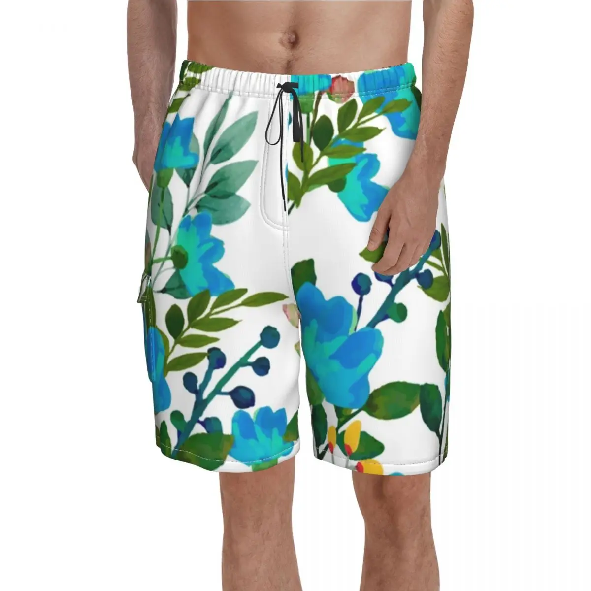 

Tropical Board Shorts Flower Green Leaf Print Man Funny Beach Shorts Hot Sale Design Plus Size Swimming Trunks