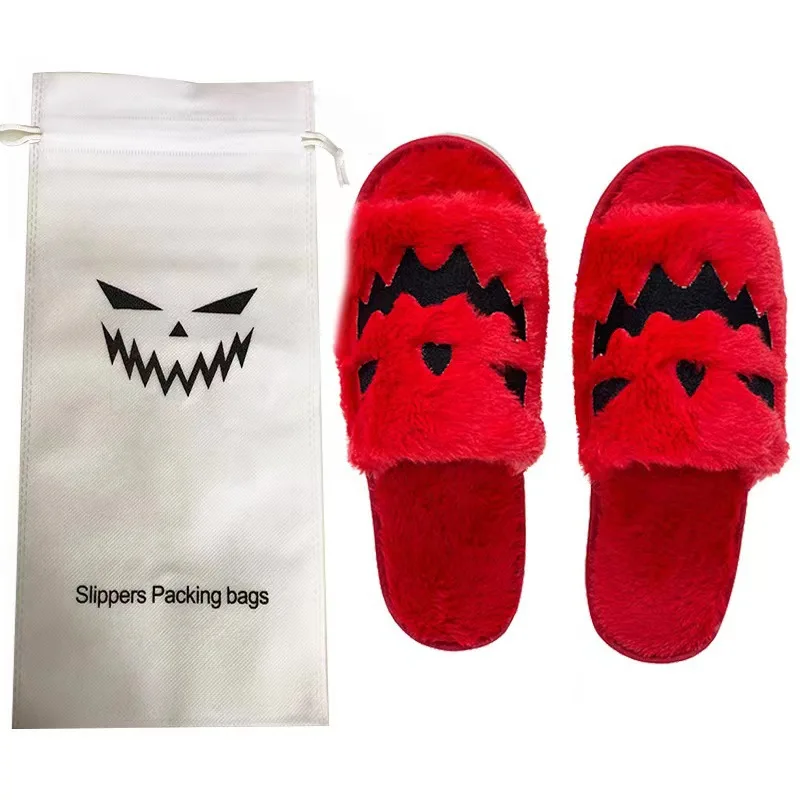 Women Halloween Pumpkin Slippers Soft Plush Flip Flop House Indoor Shoes Warm Home Slippers Winter Female Fur Slides Girls gift