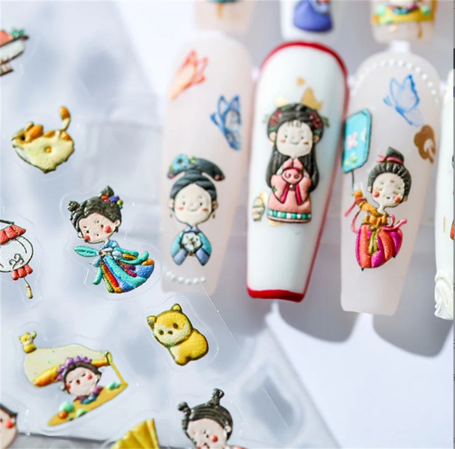 

Chinese Style Antique Girl Pattern 3D Nail Sticker Nail Decoraciones Foil Self Adhesive Design Manicure Accessories