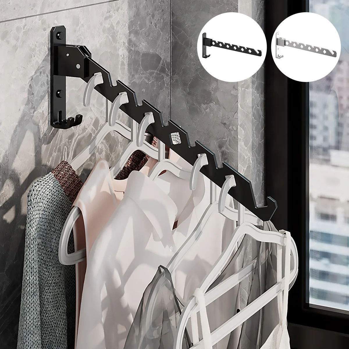 

Clothes Drying Rack Adjustable Angle Clothes Hanger Wall-mounted Coat Dryer Collapsible Clothing Organizer Large Loading-bearing