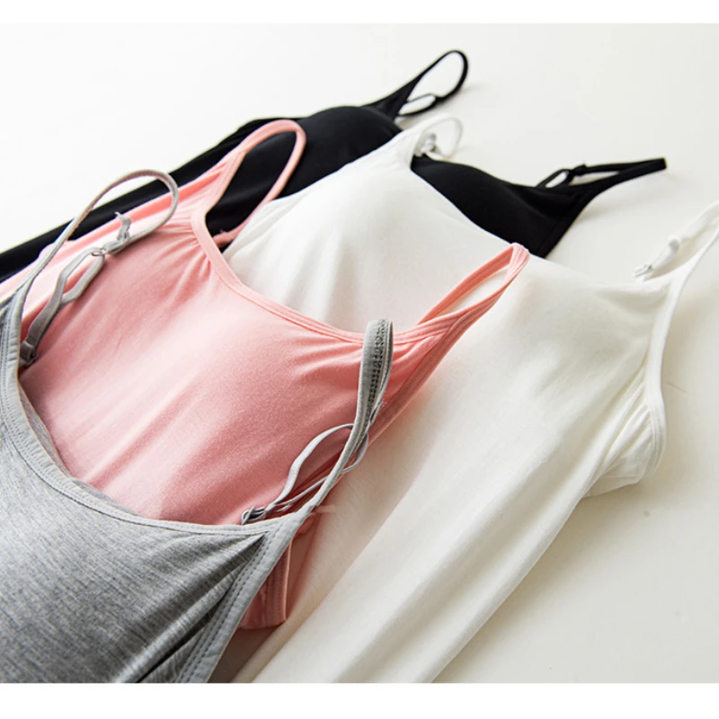 

With Chest Pad Suspenders Nightdress Women's Large Size No-wear Bra Bra One Vest Outside Wear Pajamas Home Long Section