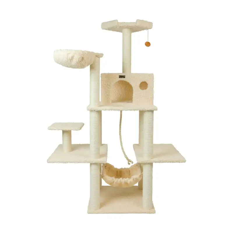

69-in Mult -Level real wood Cat Tree Hammock Bed, Climbing Center for Cats and Kittens A6901 Beige